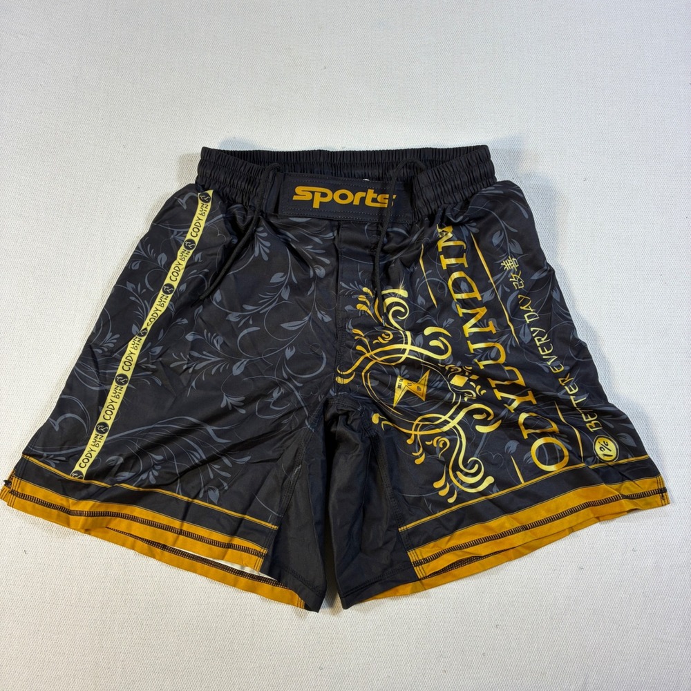 Cody Lundin Men's L MMA‎ Muay Thai Fight Shorts Black Gold Floral Get Better 1%